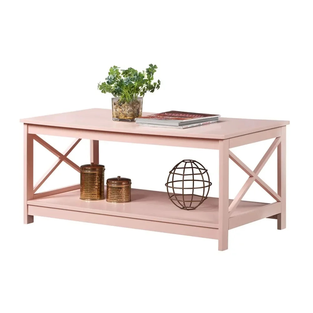 Oxford Coffee Table with Shelf, Transitional & Coastal Style,Two Tiers of Spacious Shelving