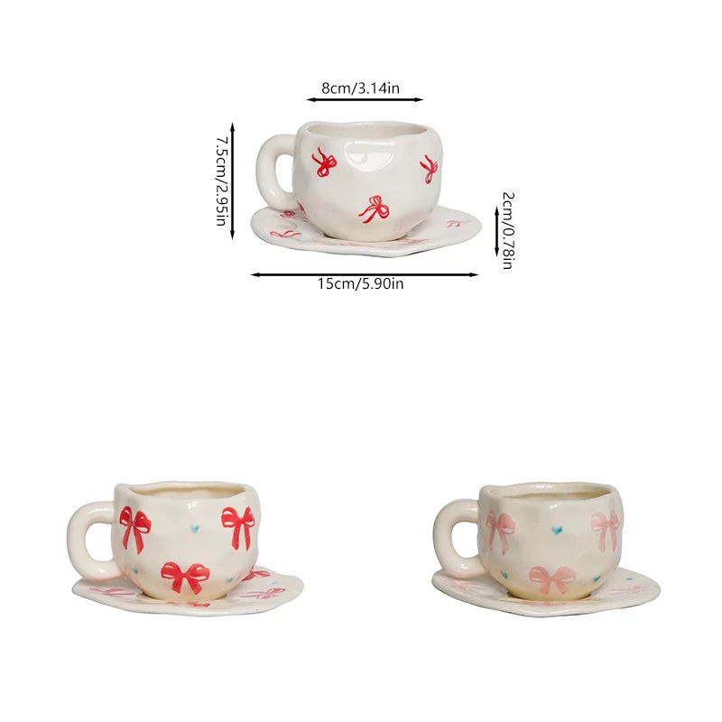 Hand-Kneaded Asymmetrical Bow Tea Cup and Saucer (1 Set)
