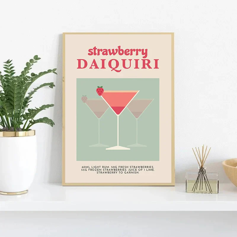 Retro Cocktail Alcohol Drink Poster Aperol Spritz Espresso Martini Canvas Printing Wall Art Vintage Bar Recipe Kitchen Decor