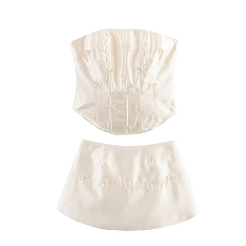 Ladies Bow Sleeveless Strapless Vest Top Women's Summer Sexy Pure Desire Set Hip Hugging Skirt Two-piece Set