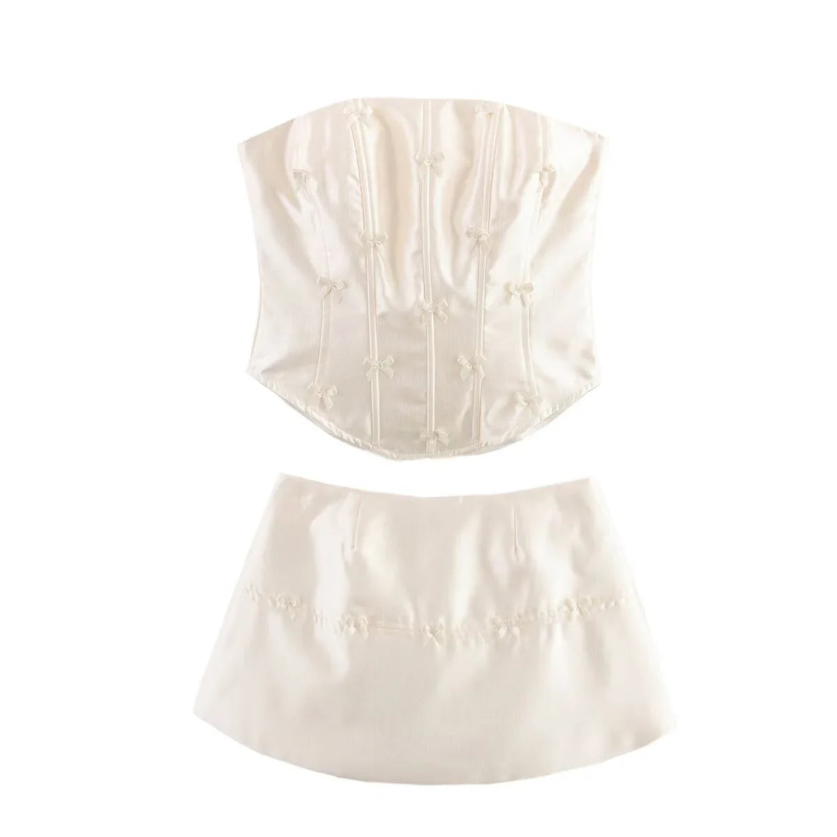 Ladies Bow Sleeveless Strapless Vest Top Women's Summer Sexy Pure Desire Set Hip Hugging Skirt Two-piece Set