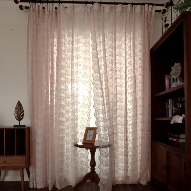 Flower Pink Sheer l French Romantic Jacquard Lace Macrame Tulle Curtain