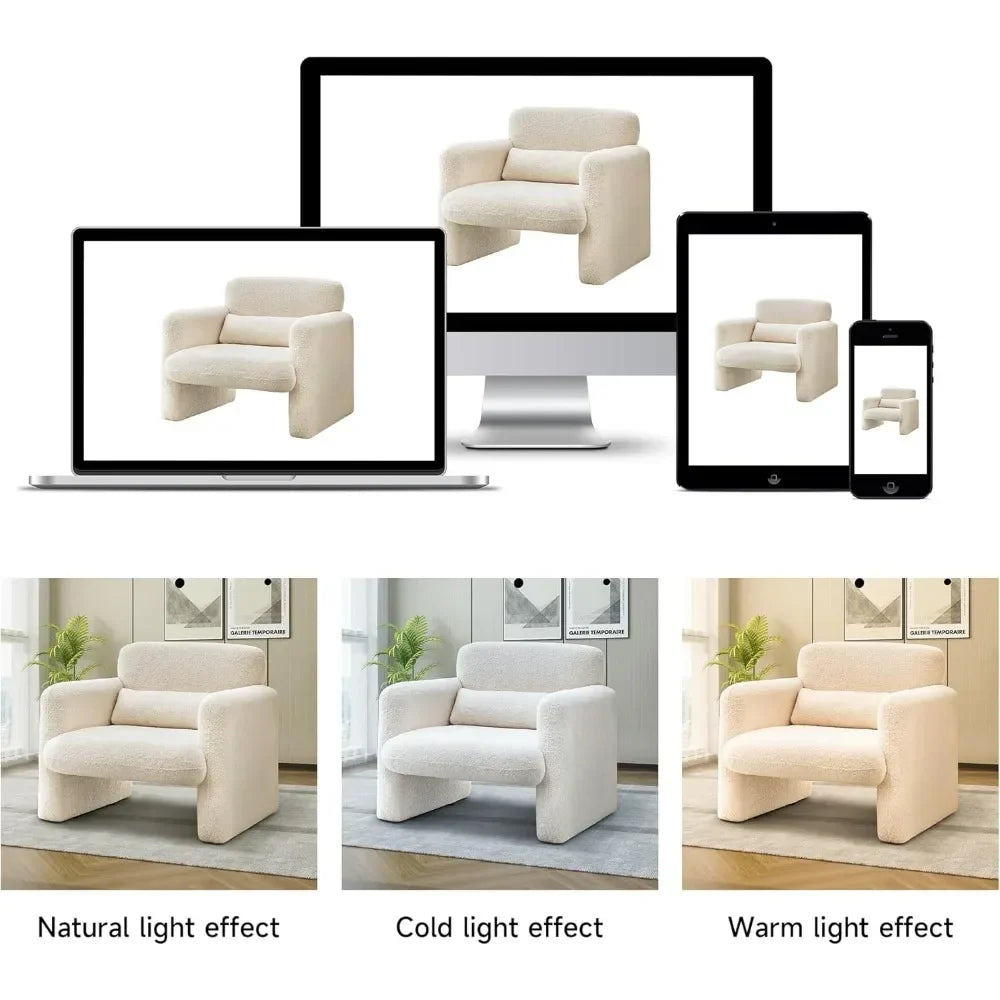 Modern Sherpa Lamb Fabric Armed Chair Comfy Upholstered Armchair Leisure Single Sofa Chair 33.86" Accent Chairs