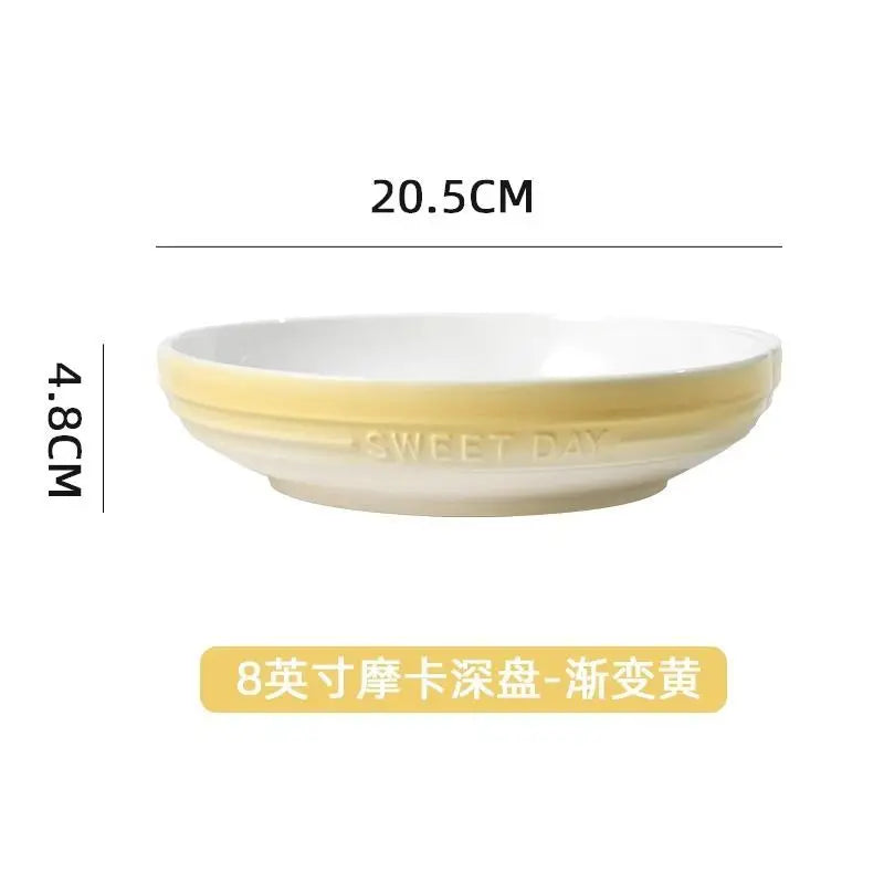 Gradual Change 8-inch Ceramic Deep Plate, High-end High-value Trays Underglaze Color Deep Plate Bowls