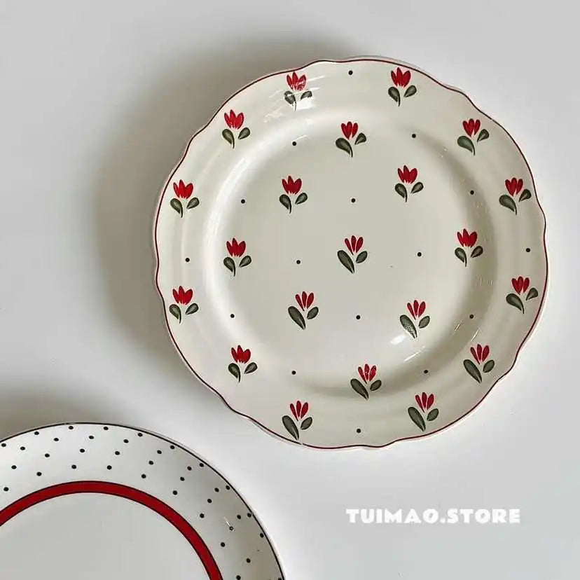 Flower Lace Ceramic Polka Dot Plates