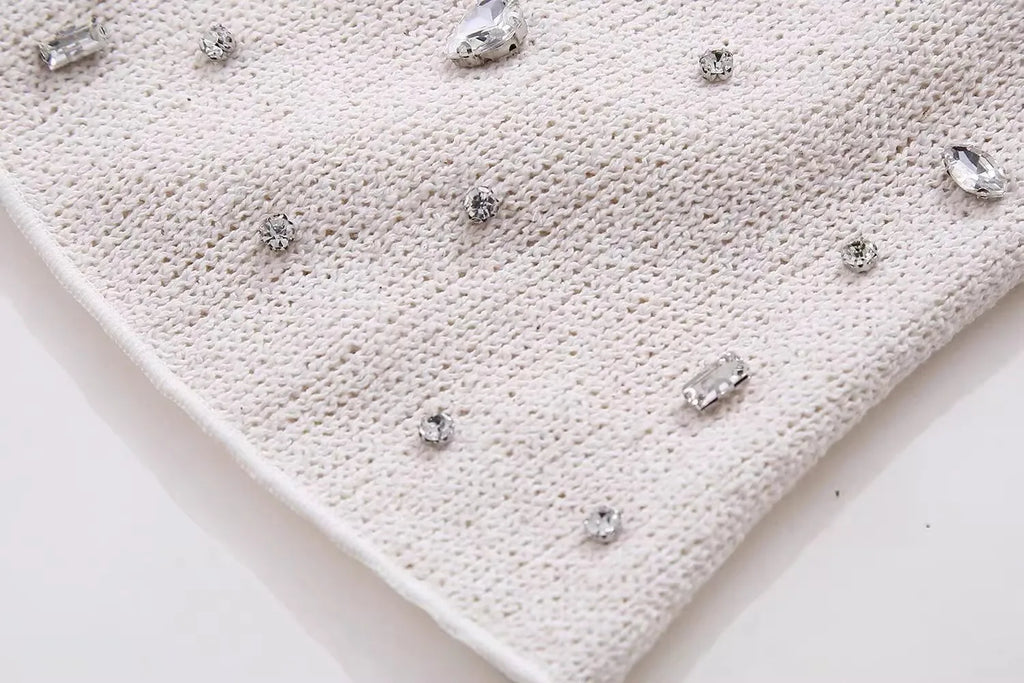 Diamond Women 2 Piece Set Luxury Knit Halter Backless Tank Tops+Shorts Casual Matching Streetwear Stretch Simple Suit