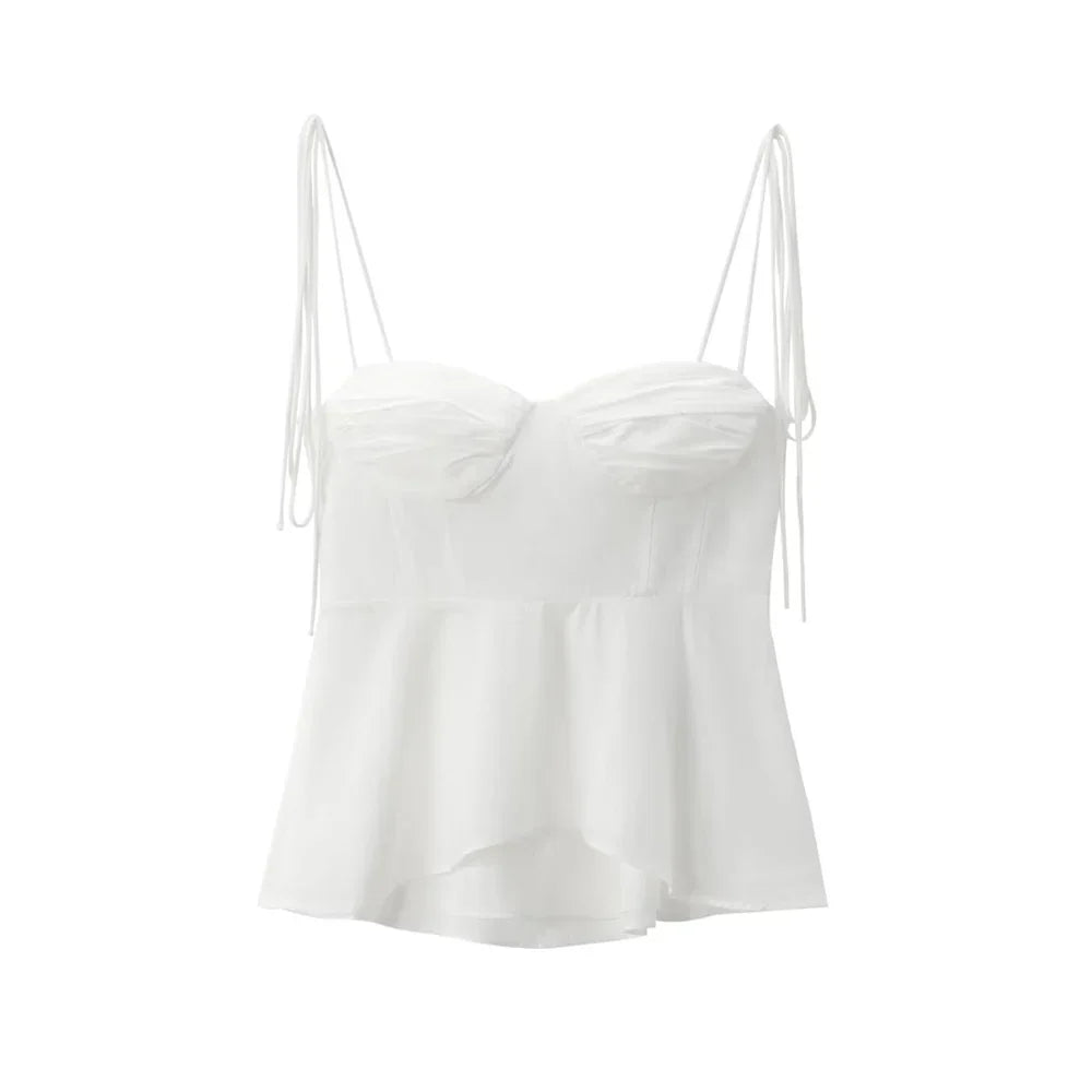 Lace String Asymmetric Bustier Tops for Women, Sweetheart Neck, Tied Thin Straps, Side Zipper, Female Camis, Sexy Fashion