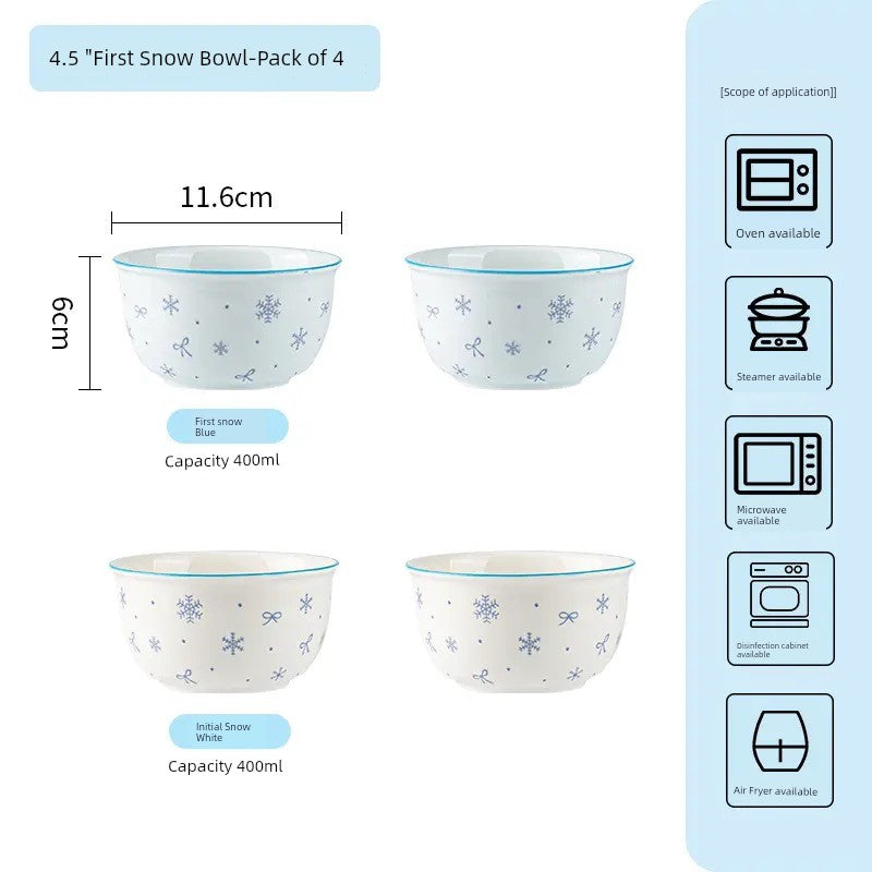 Ceramic Underglaze Color Bowl and Dish Tableware for One Person Bowl Spoon Bowl and Chopsticks