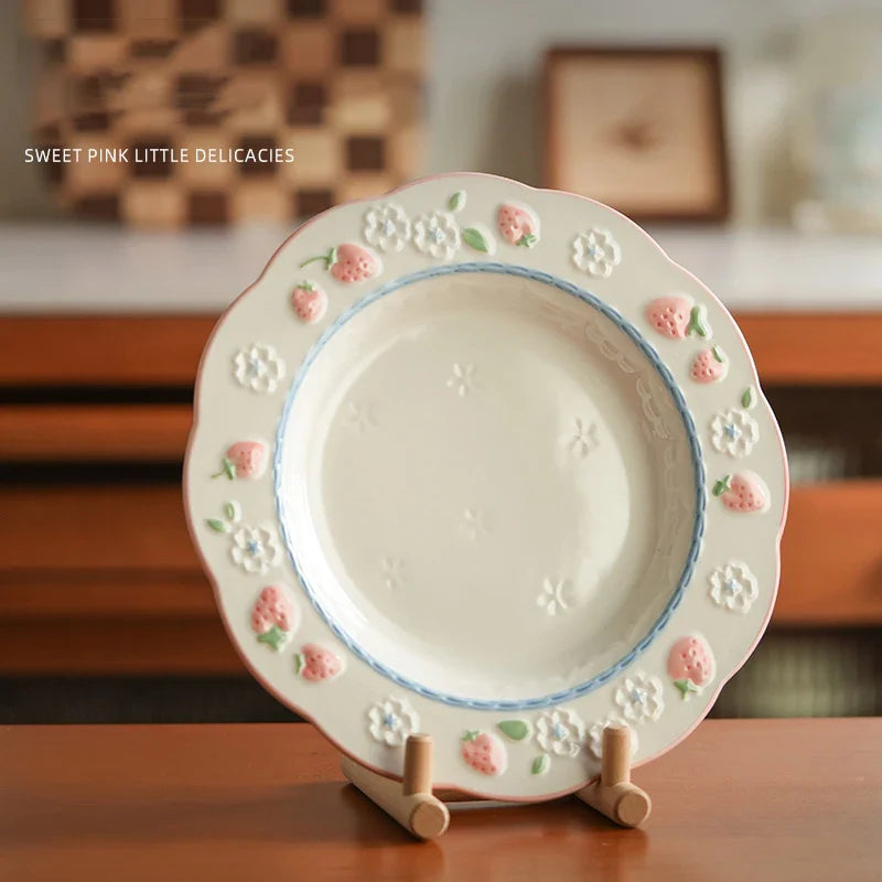 High Grade Strawberry Pattern Cute Girl Plate Bowl