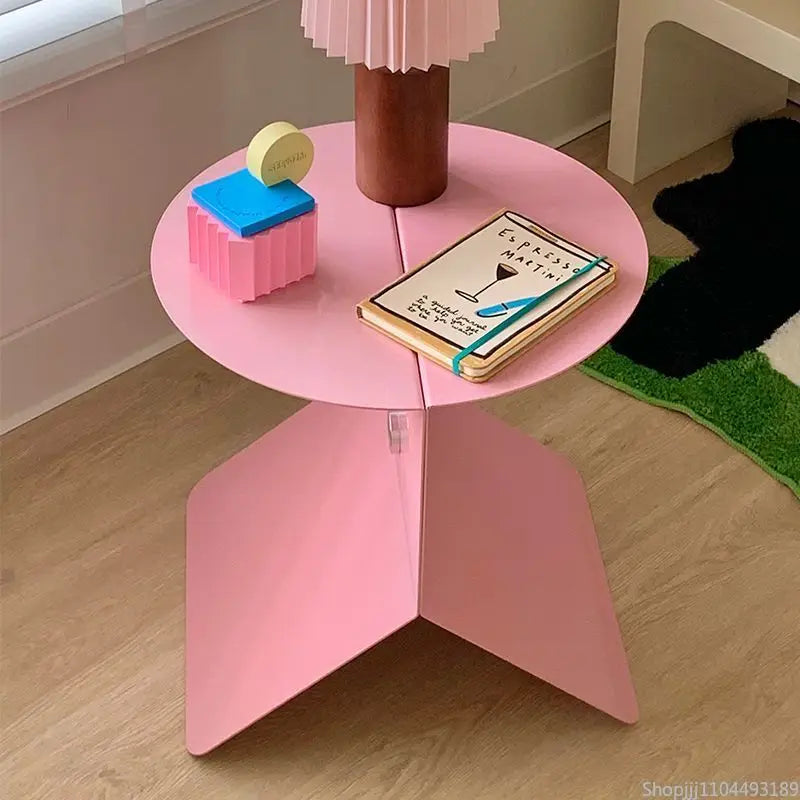 Y2K Pink Side Table - Dopamine Aesthetic Bedside Table with Magazine Rack