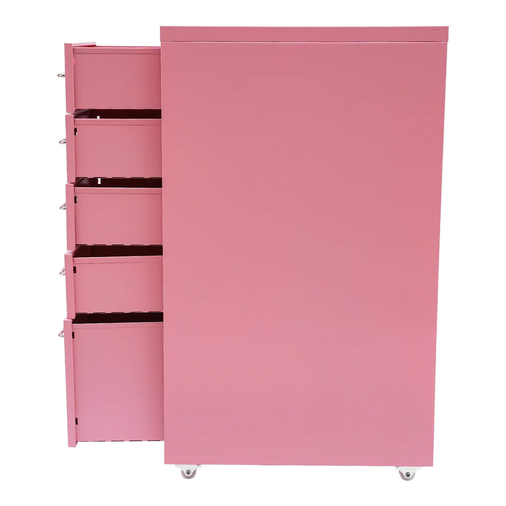 Tall Pink File Cabinet on Wheels 5-Drawer Storage Cabinet Home Furniture for Kitchen, Bedroom, Office, Study | 27 Inch