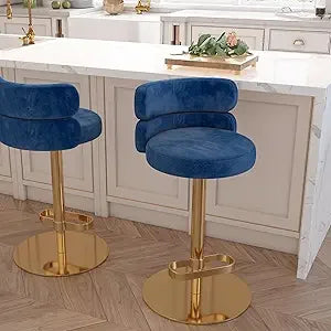 Velvet Bar Stools Modern Swivel Adjustable Height Kitchen Counter Bar Stools with Footrest for Living Room Dining Room