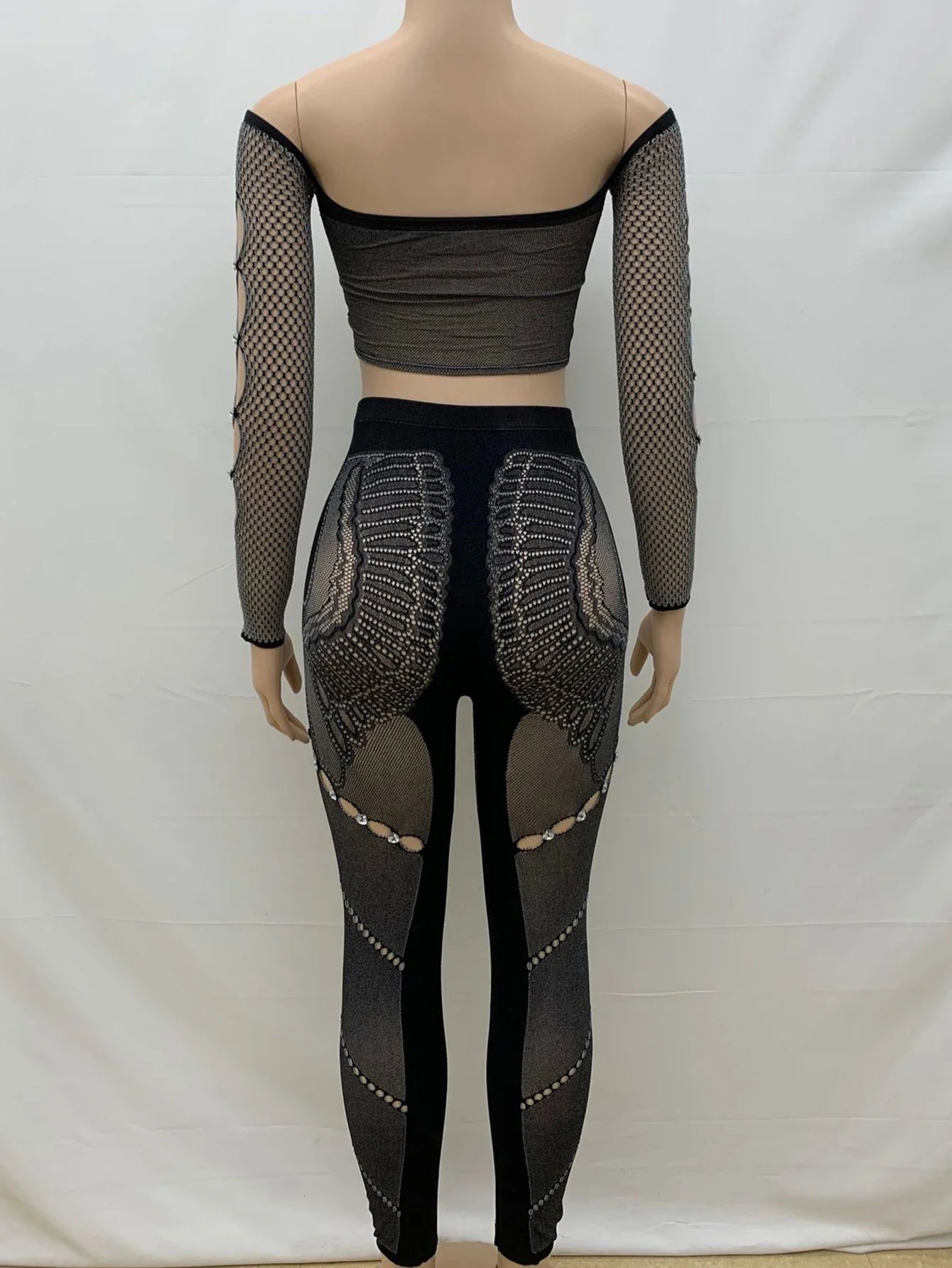 Sexy See Through Rhinestone Jumpsuit Women Pants Summer Bodycon Romper Jumpsuit Woman Long Sleeve