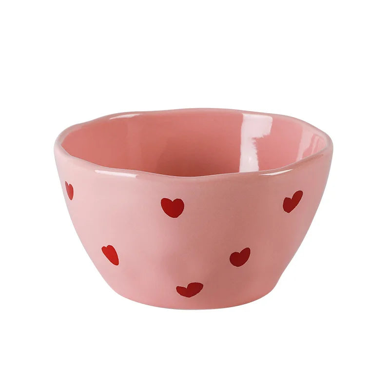 Pink Heart Pattern Ceramic Plate l Cup Bowl Dinner Tableware