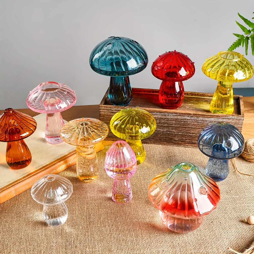 Delicate Colourful Mushroom Vase Creative Hydroponic Transparent Glass Aromatherapy Vase Living Room Dining Room Desktop Art Decoration