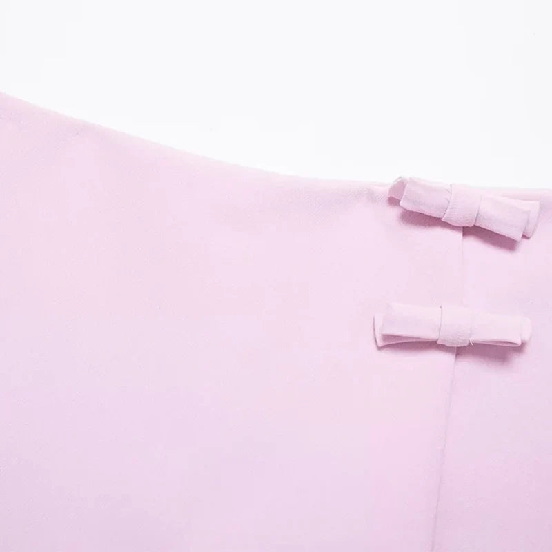 Lady Bow Two Piece Set Backless Halter Women Top And Mid Waist Skirt - New In Summer Fashion Casual Office Lady Set