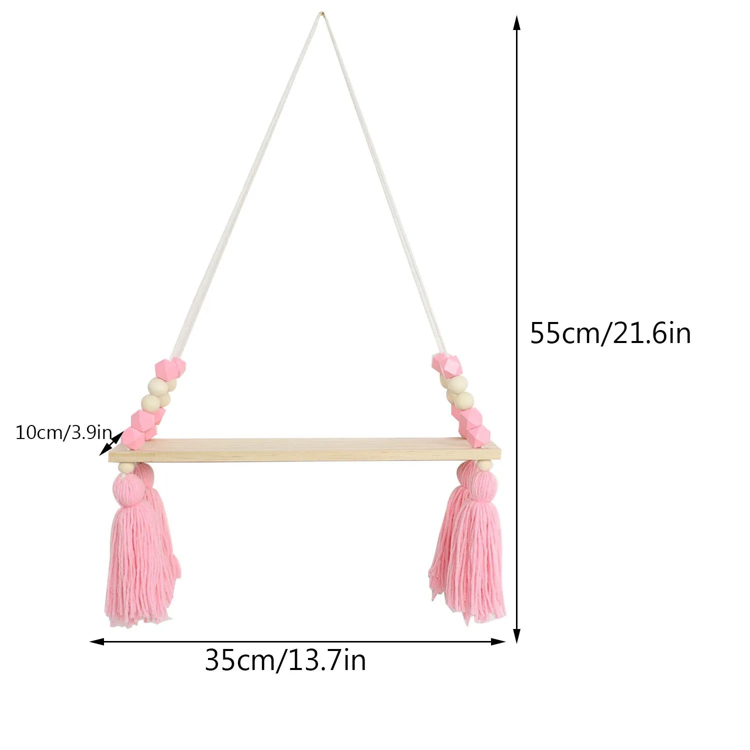 Macrame Wall Hanging Shelf Boho Pink Wooden Display Floating Shelves Wall Decor Bedroom