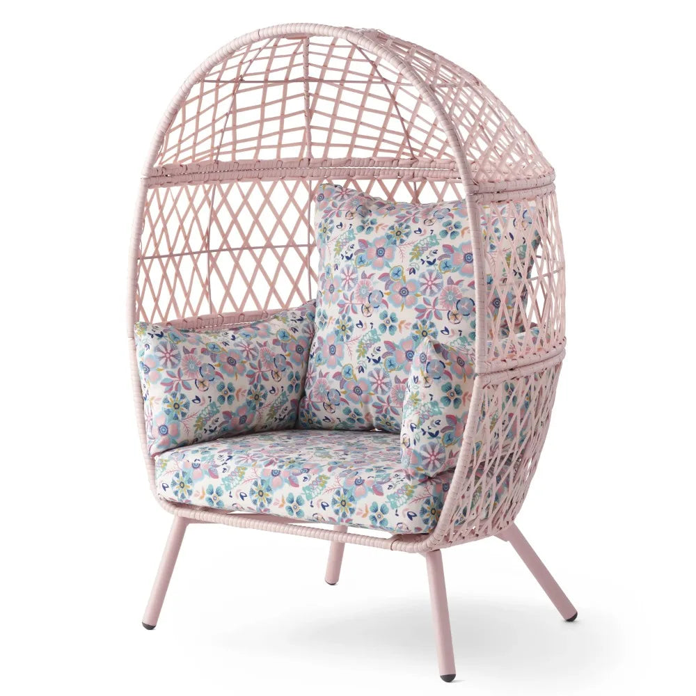 Pink Outdoor Wicker Fixed Children's Egg Chair