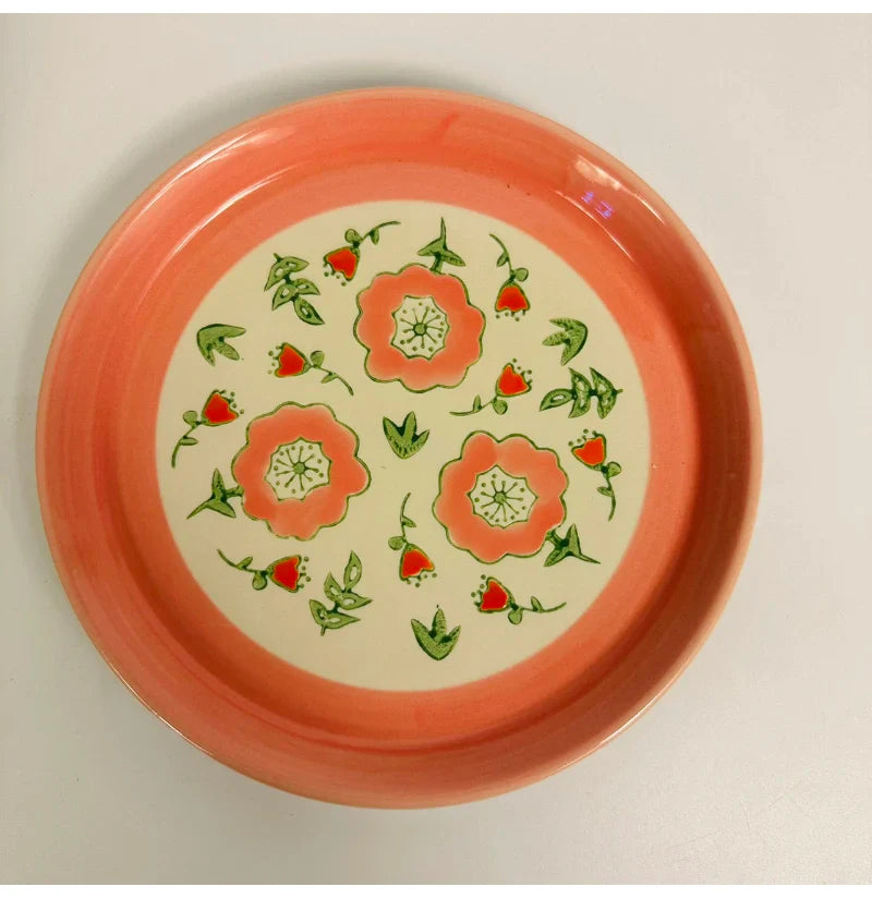 Ceramic Plate Korean Style Household Round Porcelain Dinnerware