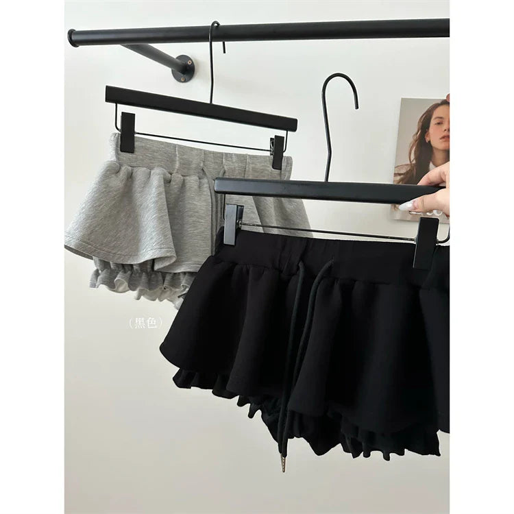 Women Preppy Elastic Waist Mini Skirt 2000s Coquette Design Shorts