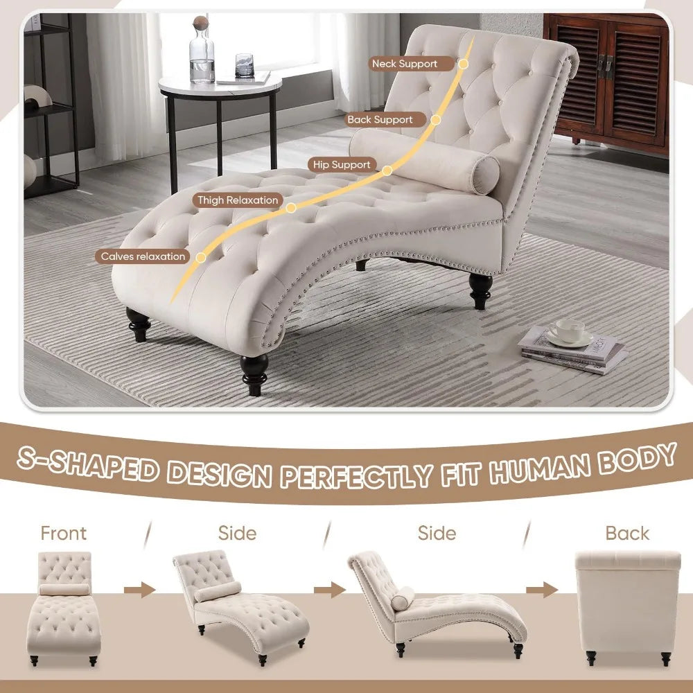 Chaise Lounge Chair Indoor, Modern Button Tufted Velvet Upholstered Leisure Accent Chair, Recliner Sofa Single Sleeper Sofa