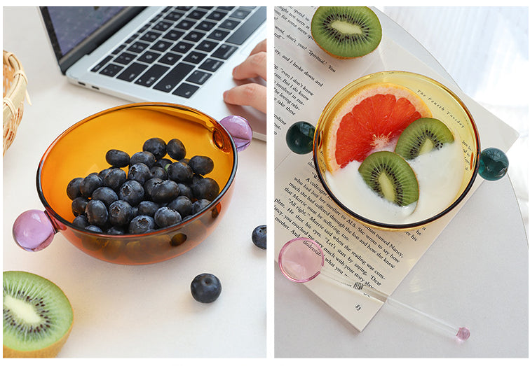 Ice cream Bowl with Handle Glass Bowl Heat Resistant Glass