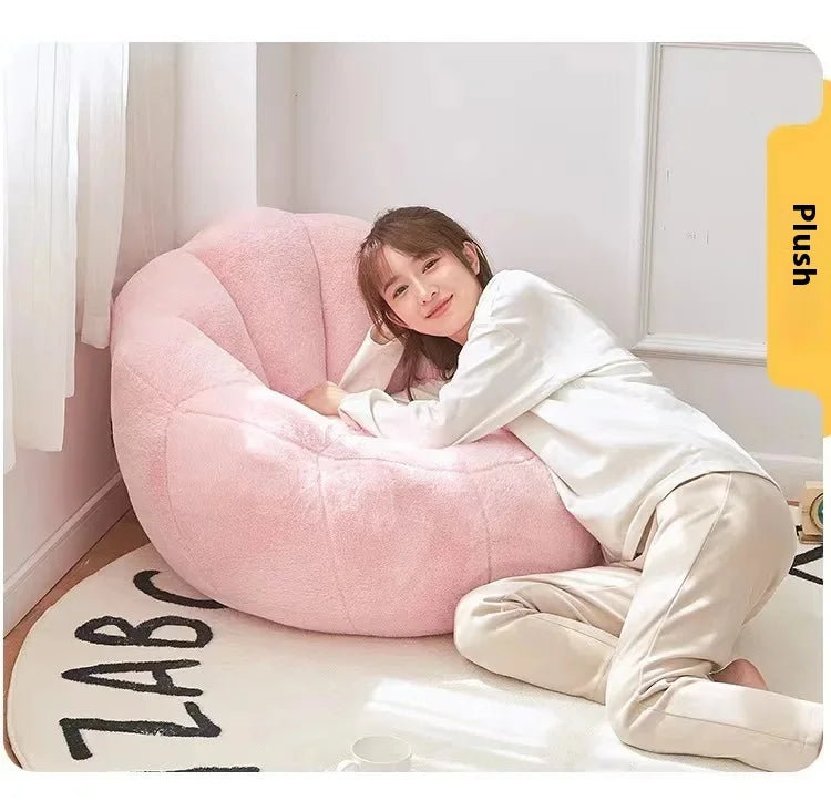 Kawai Curved Bean Bag Sofa Pink Lazy Exterior Sitting Bean Bag Sofas Comfortable Reclining Furniture