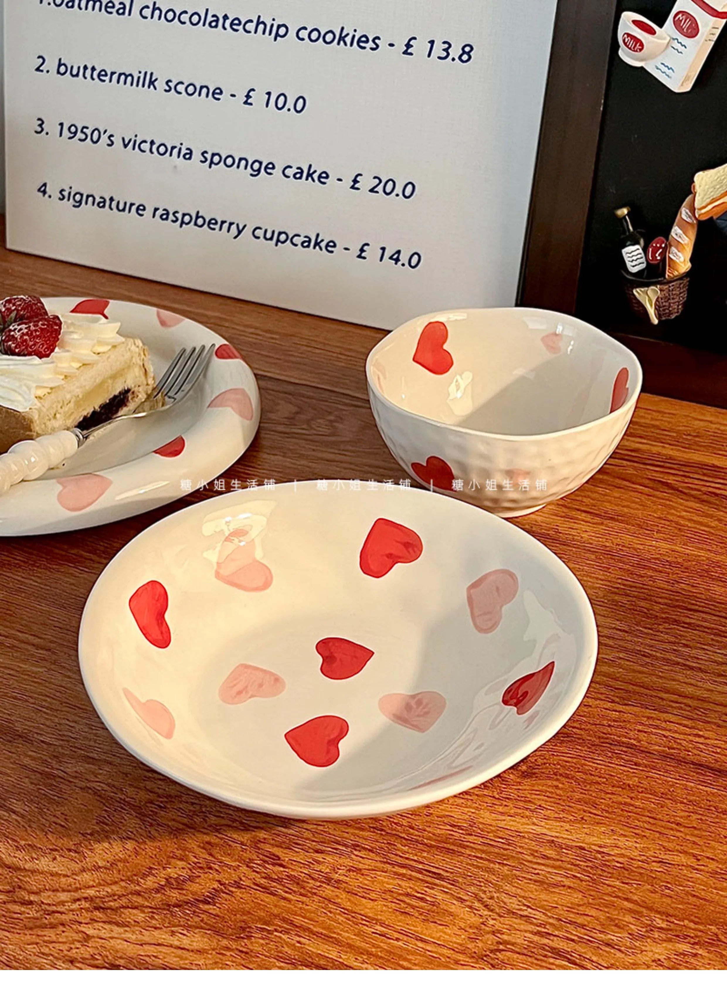 Love Ceramic Plate Bowl 8-inch Beautiful Spoon Small Fresh Dining Plate Three Piece