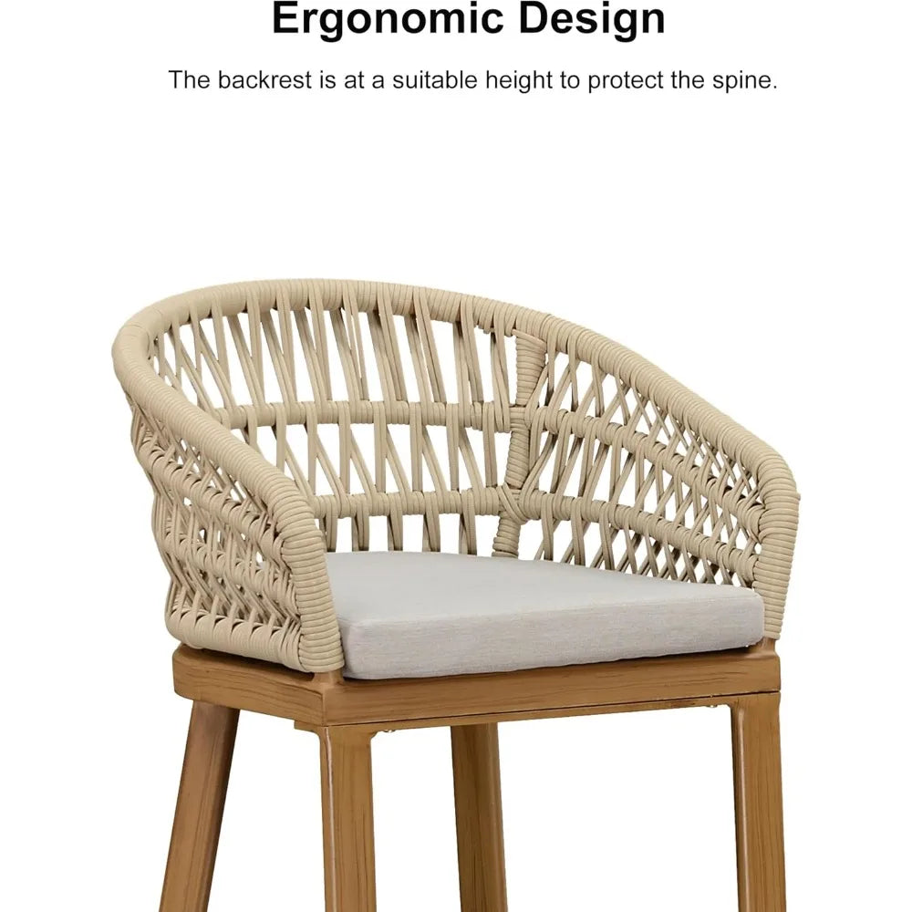 Outdoor Rattan Counter Height Bar Stools Chair, Modern Upholstered Patio Bar Stool with Backrest for Indoor and Outdoor Kitchen