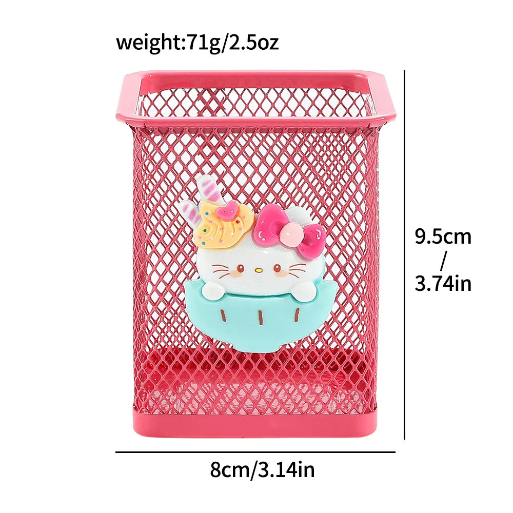 Sanrio Series Cute Hello Kitty Fashion Pen Holder Desktop Decorations Anime Fans Girl Creative Round Pen Holder