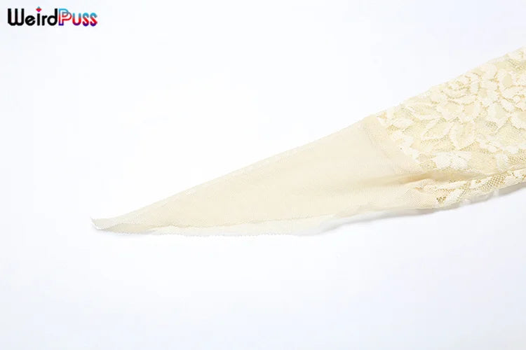 Lace Patchwork Dress Woman Sexy See Through Bandage Backless Ruffles Long Sleeve Irregular Hem Skinny Bodycon