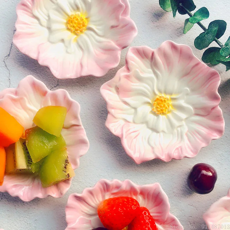 Cute Ceramic Small Dish, Painting Underglaze Color Flower Shape