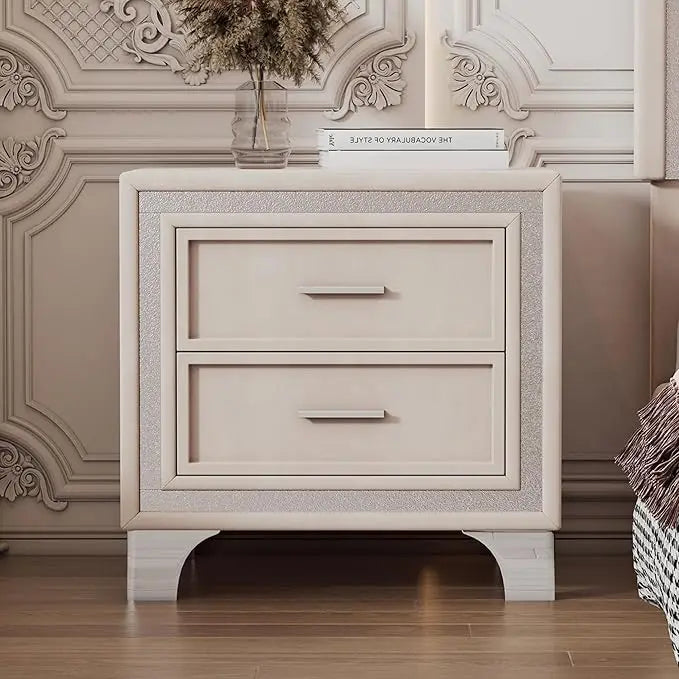 Velvet Nightstands, Upholstered Nightstand with Faux Marble Top, End Table with Metal Legs, Bedroom Furniture Nightstands