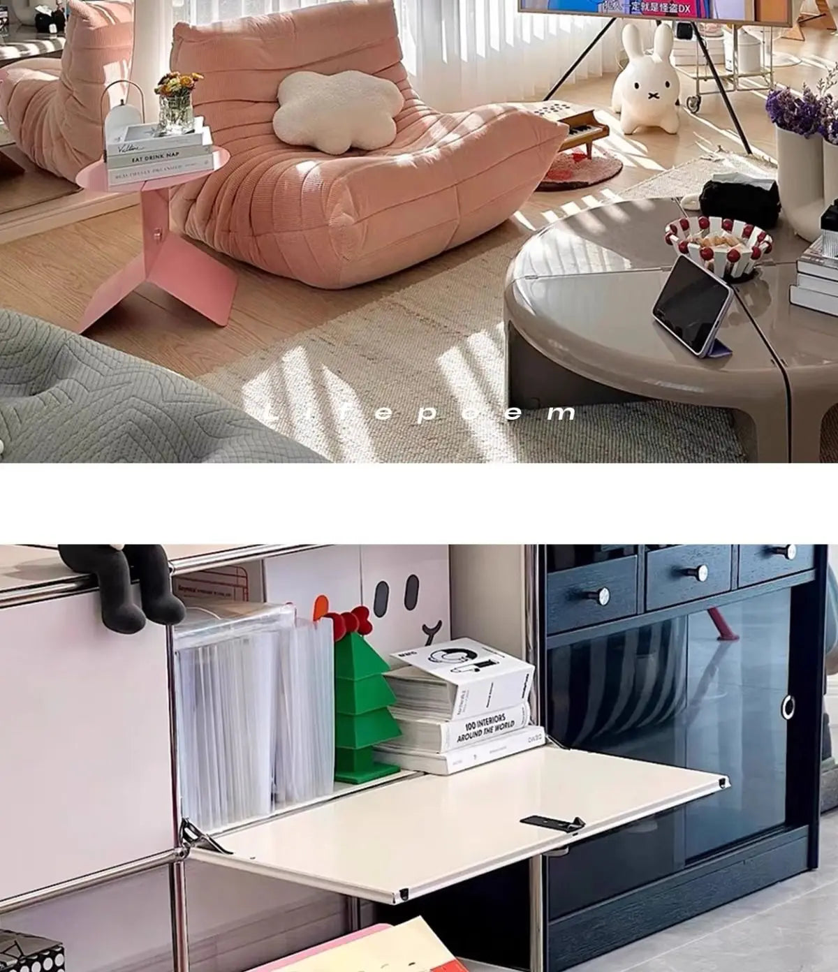 Y2K Pink Side Table - Dopamine Aesthetic Bedside Table with Magazine Rack