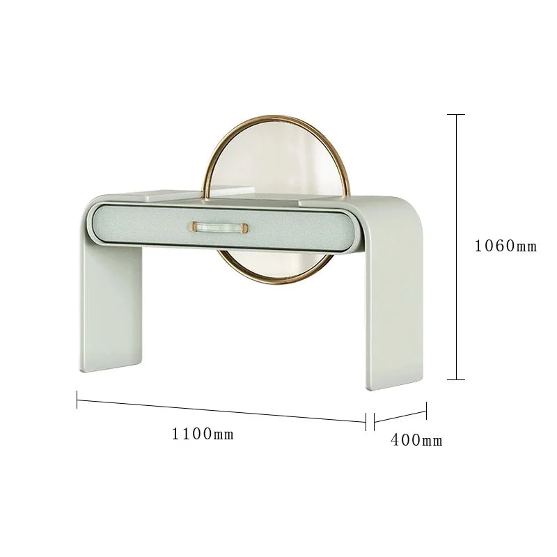 Modern Pink Makeup Table Cabinet with Mirror and Drawer Minimalist Wood Dresser Furniture