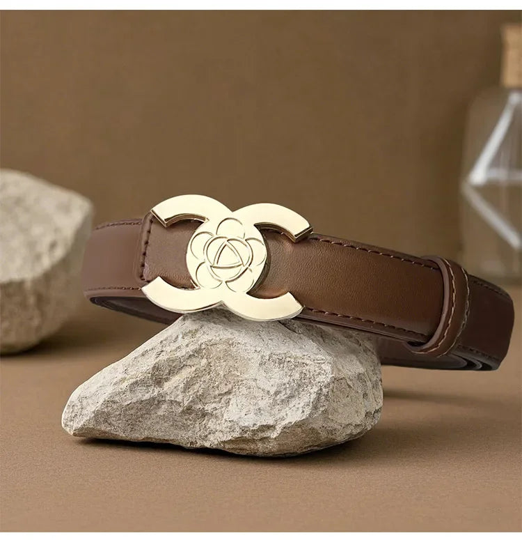 Women's Versatile Belt, Elegant Retro Style, Square Alloy Buckle