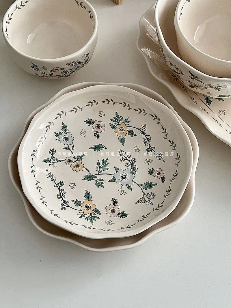 Ceramic Floral Bowl Plate Set