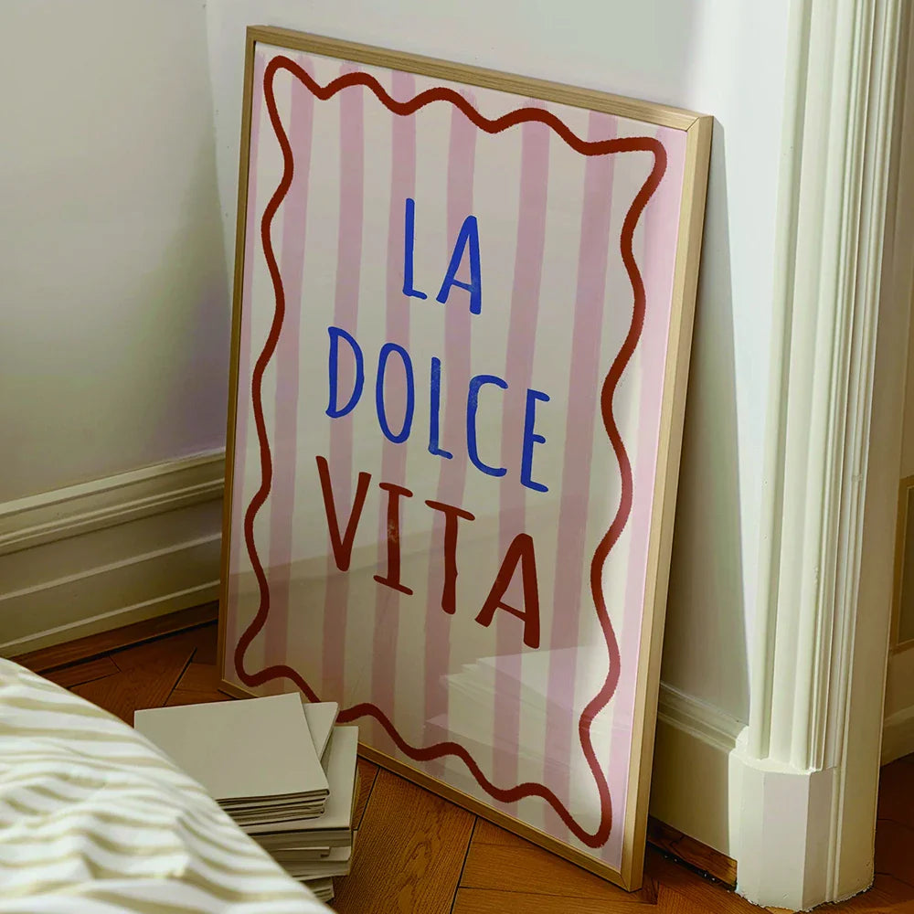 Modern Italian La Dolce Vita Quote Girly Typography Wall Art Canvas Picture Poster Painting Print For Living Room Home Decor