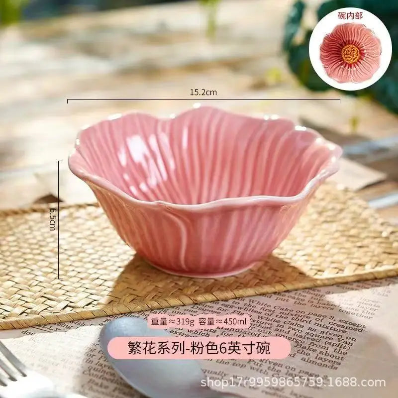 Ceramic Flower Serving Plate Cake Dessert Plate Flower Ceramic Bowl Tableware Set Dining Table
