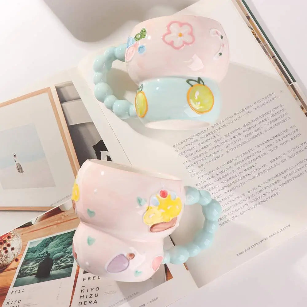 Cute Ceramic Breakfast Cup Hand Painted Large Capacity Floral Pattern Cup
