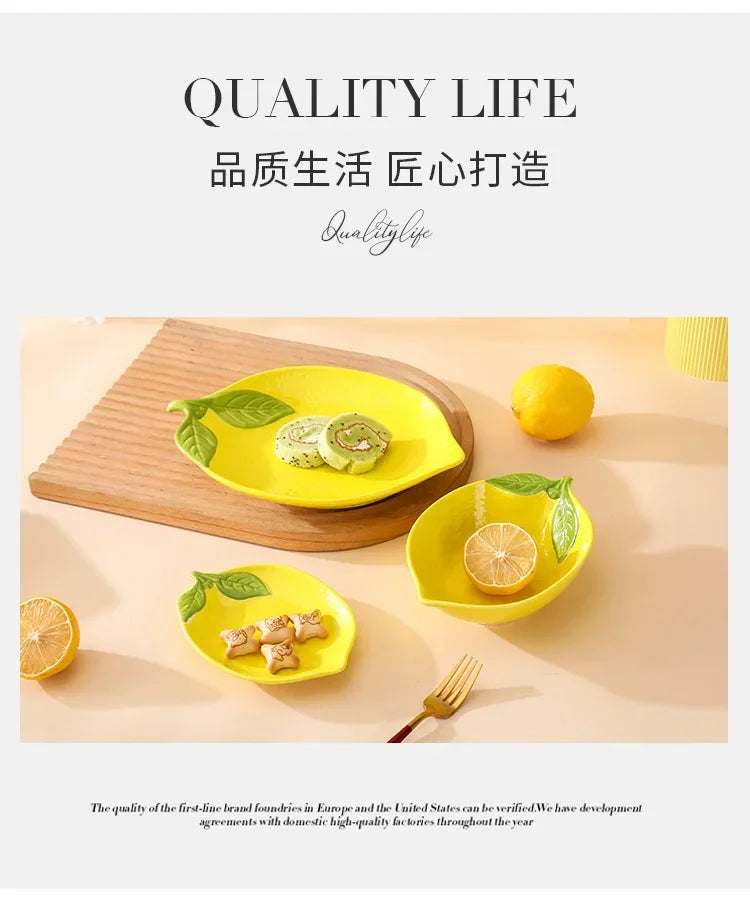 Lemon Shaped Ceramic Dinner Plate Soup Bowl - Fruit Snack Dishes Tableware