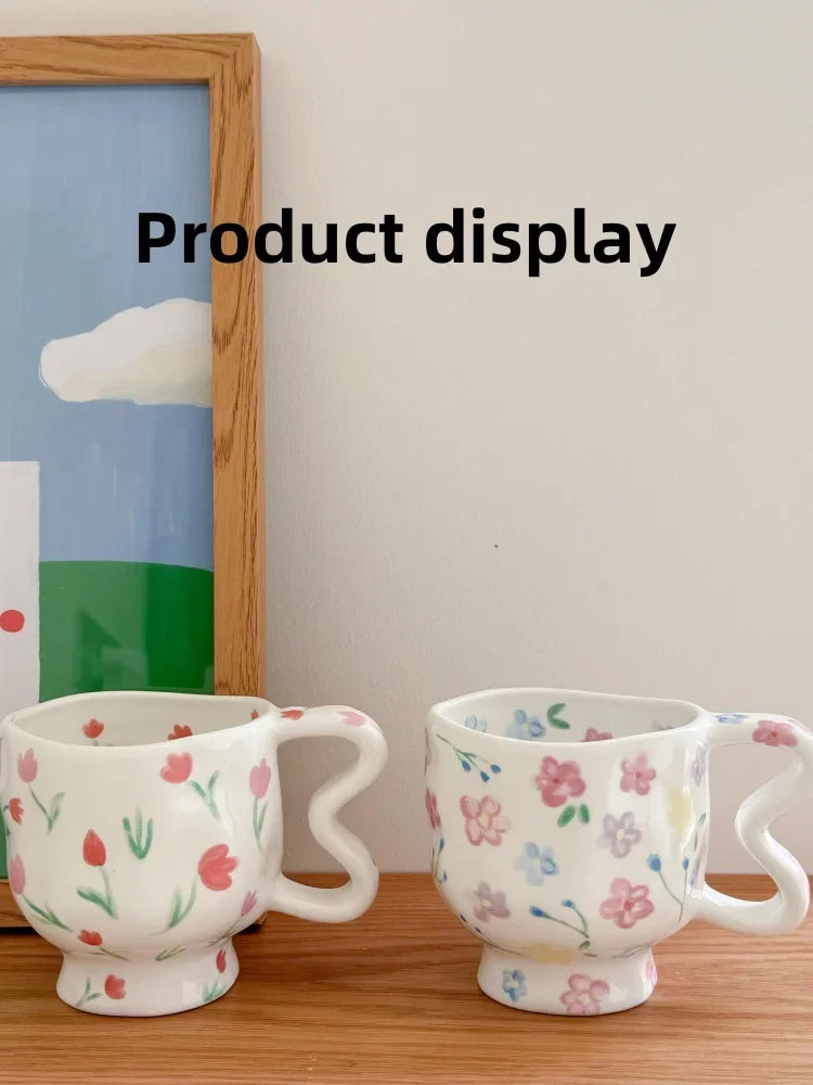 Ceramics Mug Cute Flower Pattern High Footed