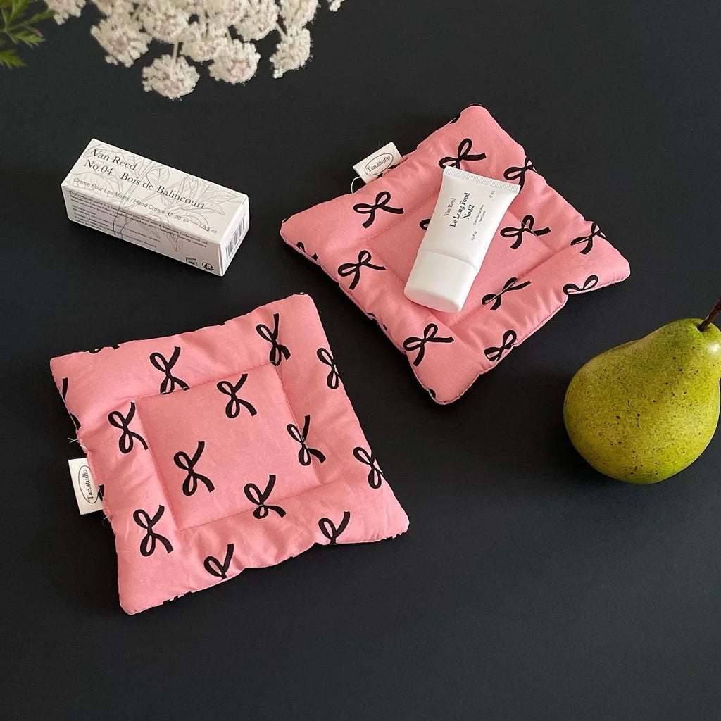 Coquette Bow Coasters Double Thickened Fabric Girl Heart Tableware Mats Sweet