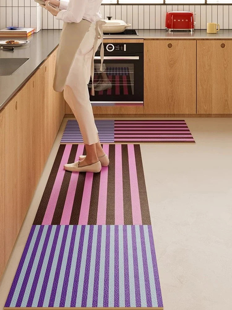Kitchen Carpet PVC Waterproof and Oil-proof Carpet Easy To Clean Cushioning Rugs Artistic Striped Decorative Carpet Mats