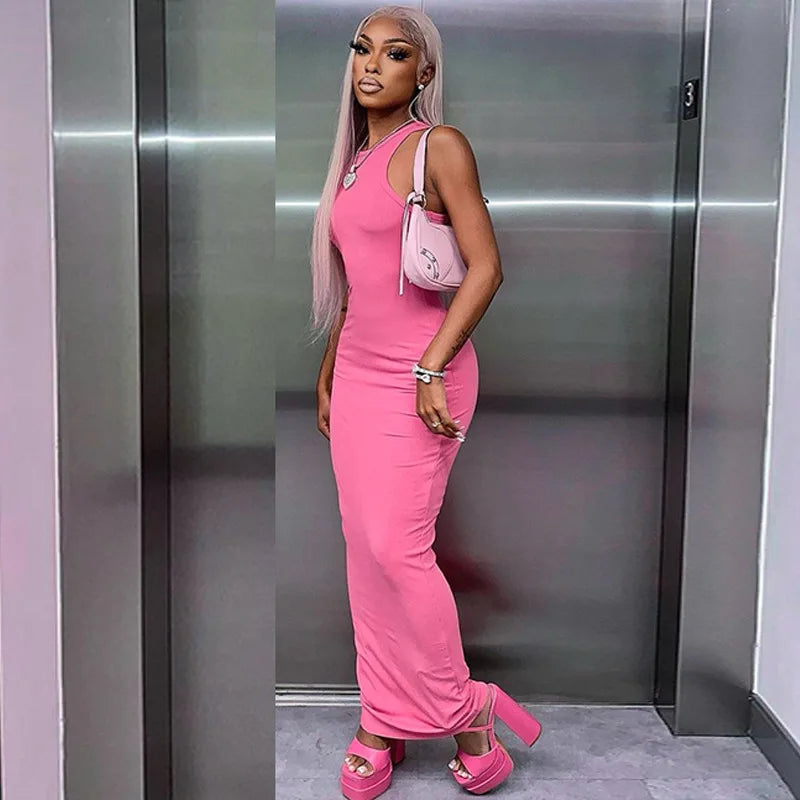 Ribbed Sexy Y2K Clothes Sleeveless Bodycon Maxi Dresses For Women Club Birthday Party Streetwear Elegant Outfits