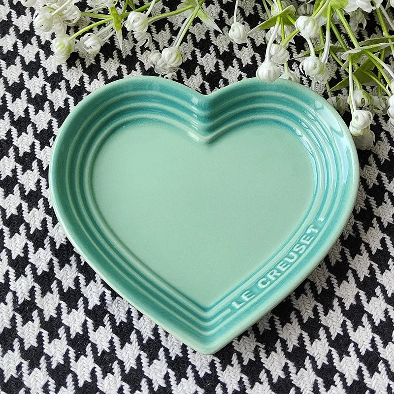 Gradient Heart-shaped Ceramic Dishes, Underglaze Color Simple Tableware, Dip Dish Desserts Snacks Plate