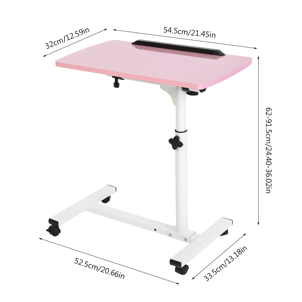 Portable Multifunctional Removable Laptop Desk with Wheels Bed Sofa Books Snack Pink