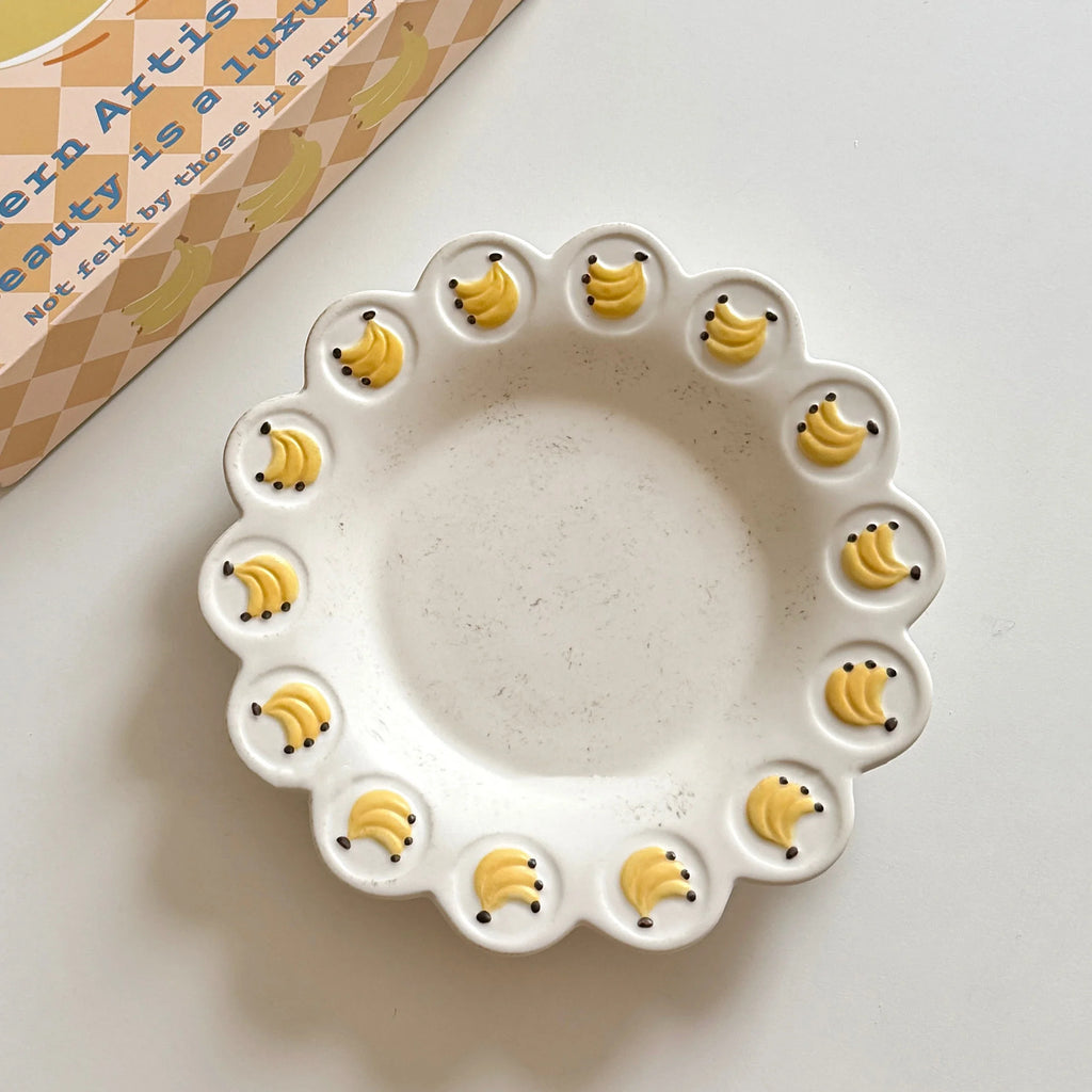 Luxury Ceramic Banana Pattern Round Cute Plates