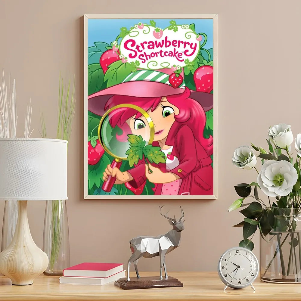 Cartoon Strawberry Shortcake Poster Cute Pink Room Decor Printing Home Decoration Waterproof Bathroom Room BedRoom Posters