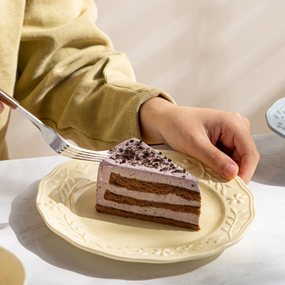 Glossy Solid Ceramic Serving Plate Floral Print Cute Bowl Versatile Dishes Simple Kitchen Tablewares